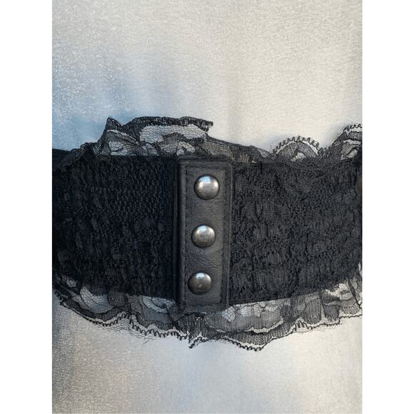 Deadstock Vintage Y2K Black Lace Corset Belt Leather Trim Statement Wide Cincher